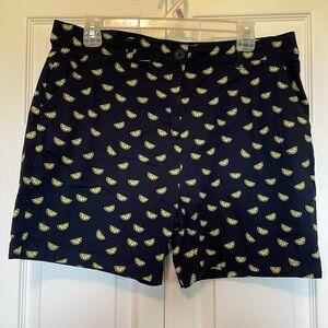 Caribbean Joe Sz 12 navy and lemon wedge shorts Front & back pockets 5” inseam.